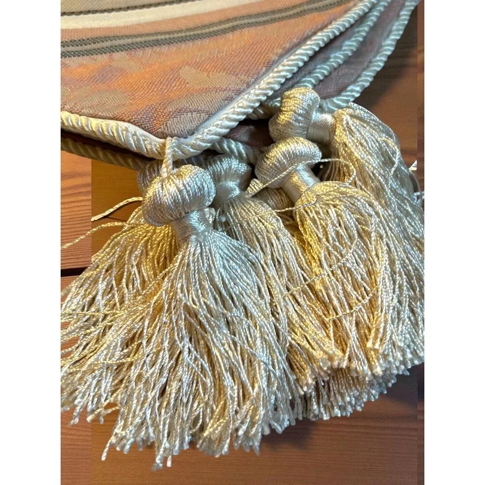 8 Damask Stripe Braided and Tassel Reversible Placemats Taupe / Tan Pink/ Salmon
